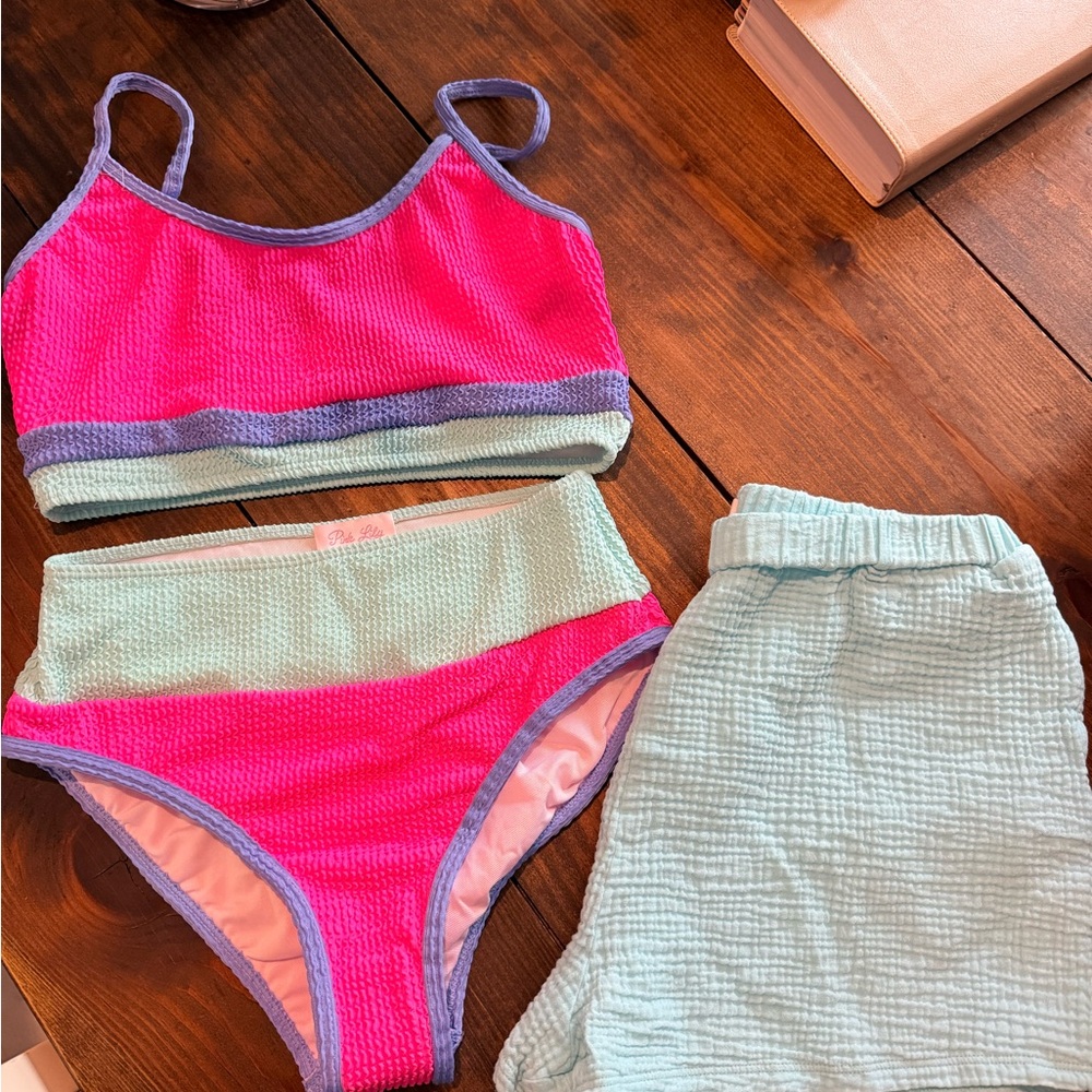 Pink Lily Pink and Mint Swimsuit Set